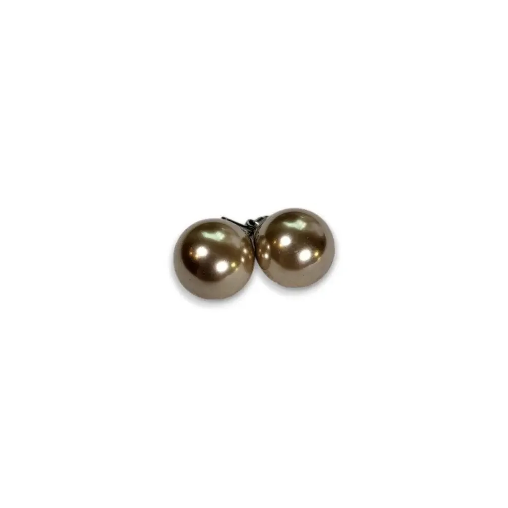 Peachy Blush Rose Pearlescent Stud Earrings - Classic 1 cm Pierced - Picture 2 of 7